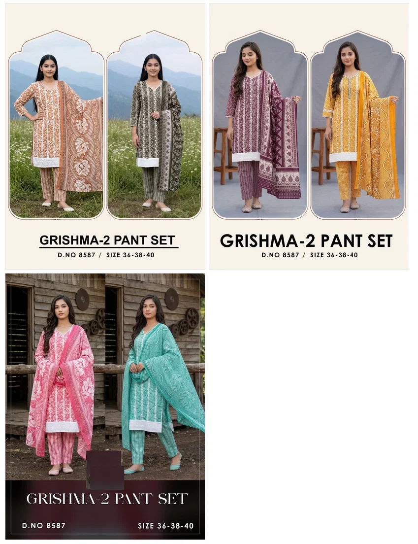 Grishma 8587 Cotton Printed Kurti And Bottom Dupatta Collection