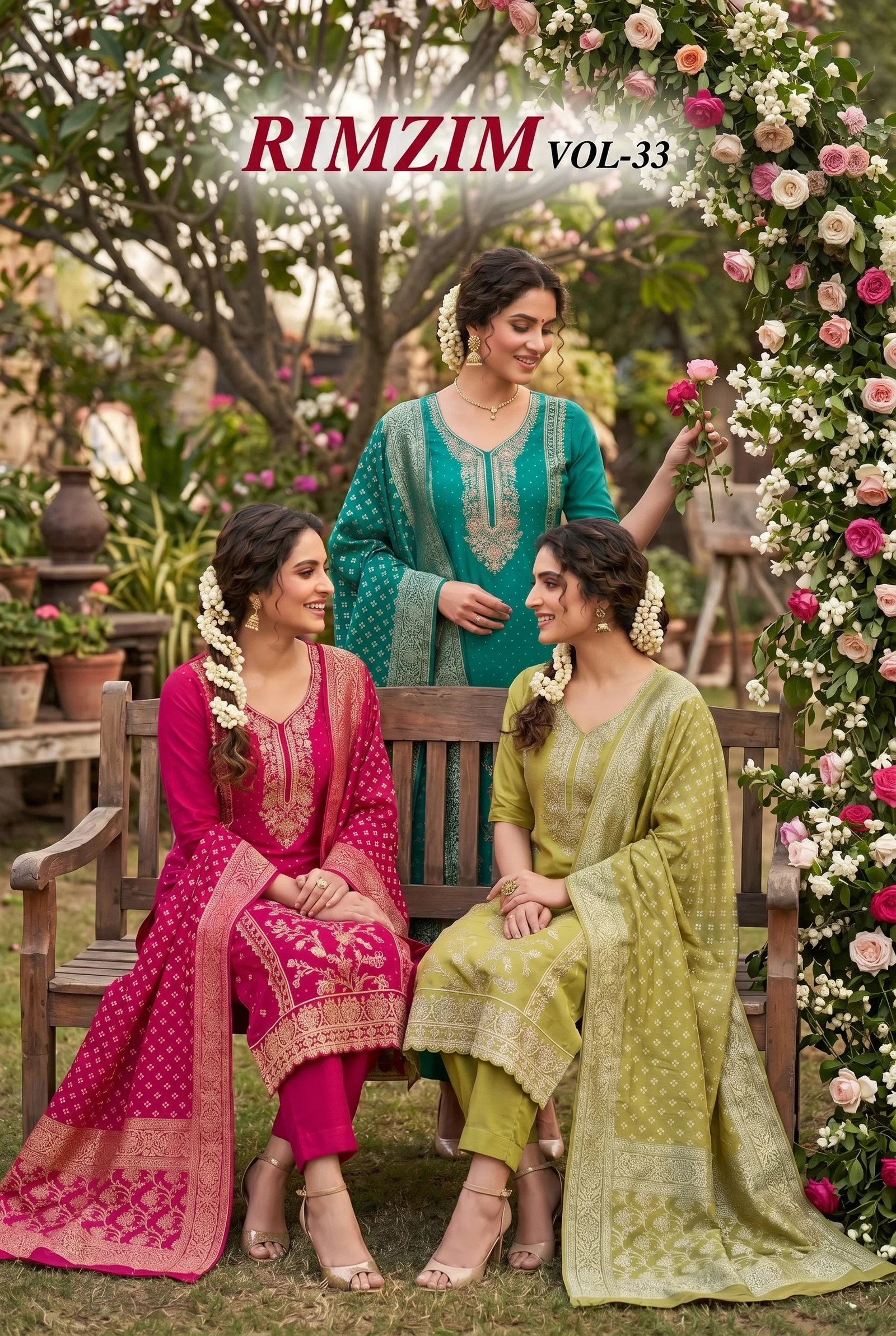 Rimzim Vol 33 Roman Glass Cotton Embroidered Kurti With Bottom Dupatta