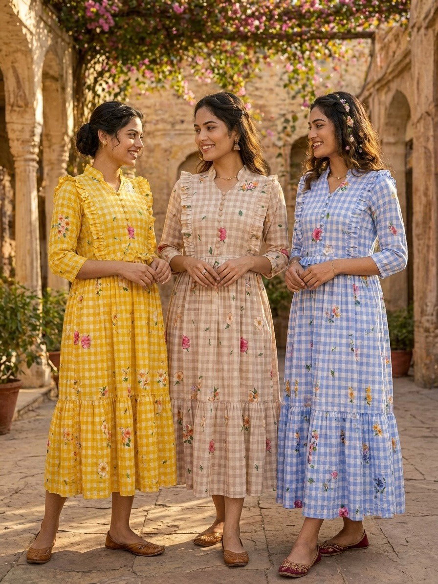 Lekha KA 1259 Muslin Silk Gingham Print Kurti Collection