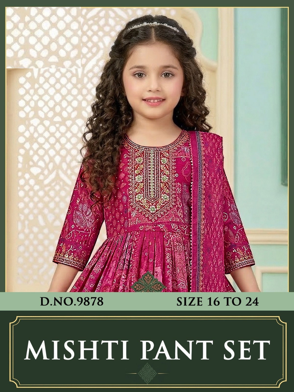 Mishti 9878 Roman Glass Silk Kids Wear Kurti Set Collection
