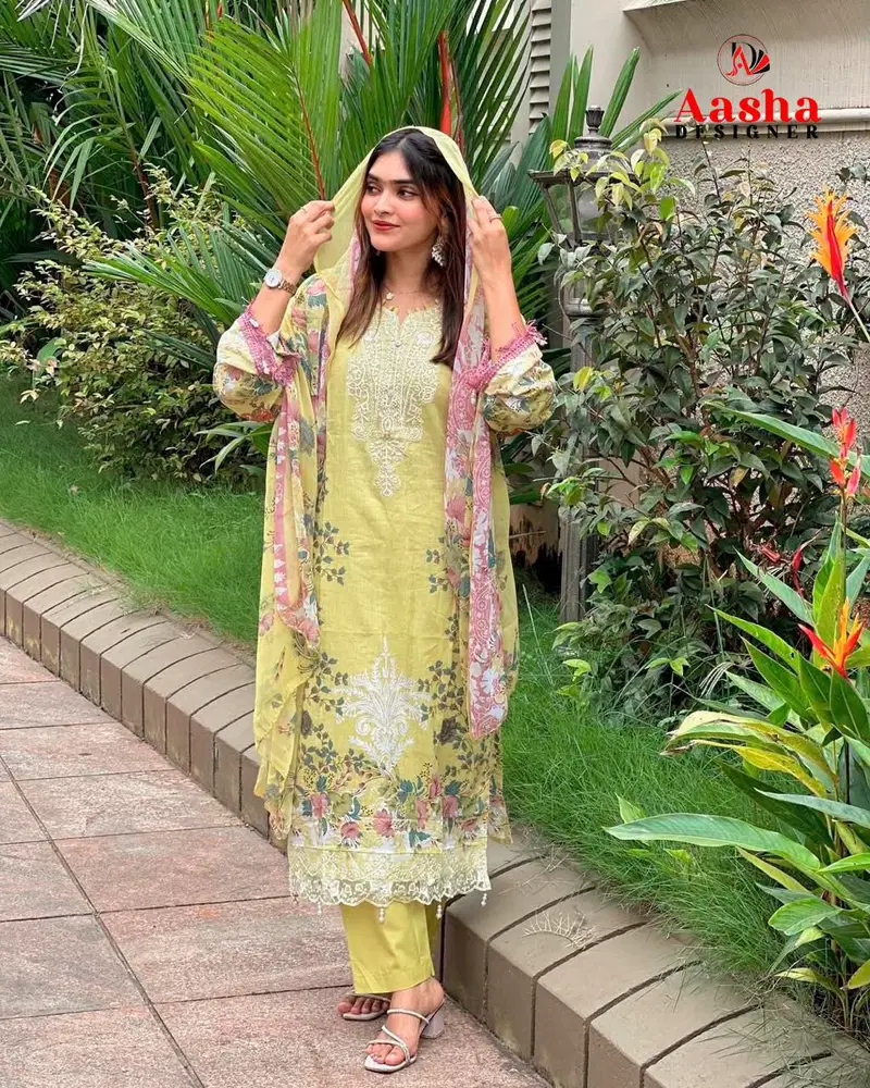 Aasha 1159 Chiffon Dupatta Cotton Embroidered Salwar Kameez