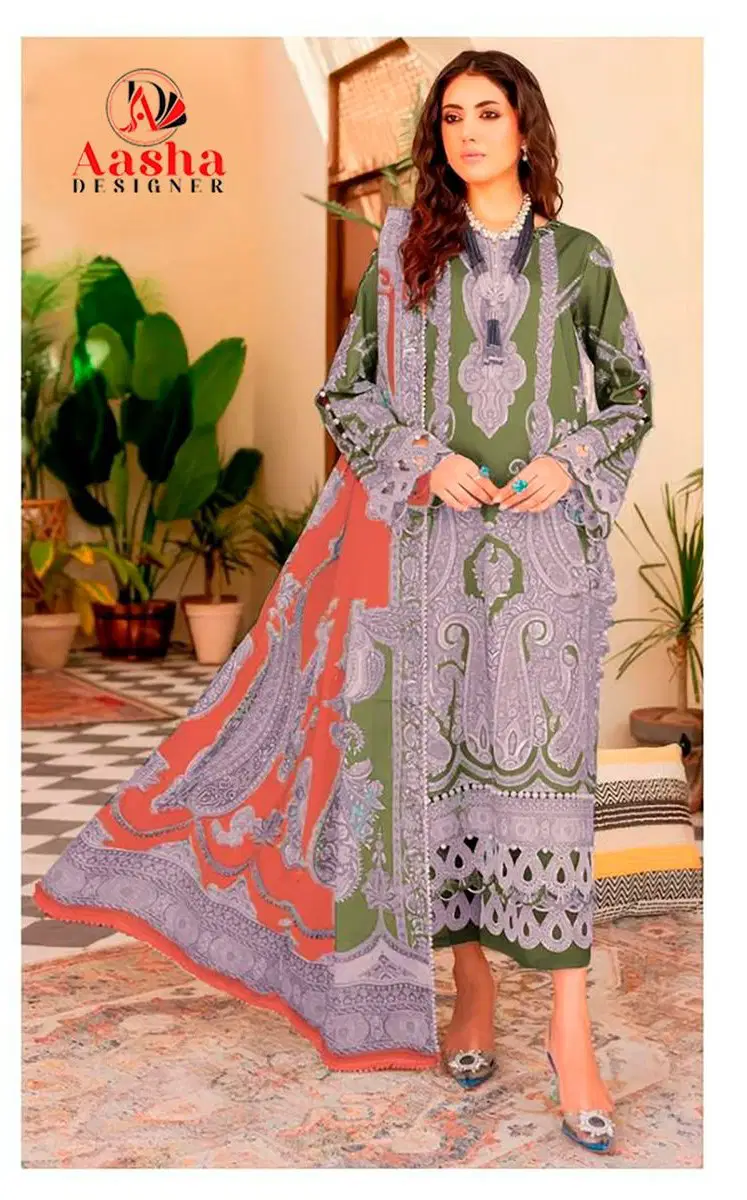 Aasha 1196 Cotton Lawn Dupatta Cotton Print With Patch Embroidered Salwar Kameez