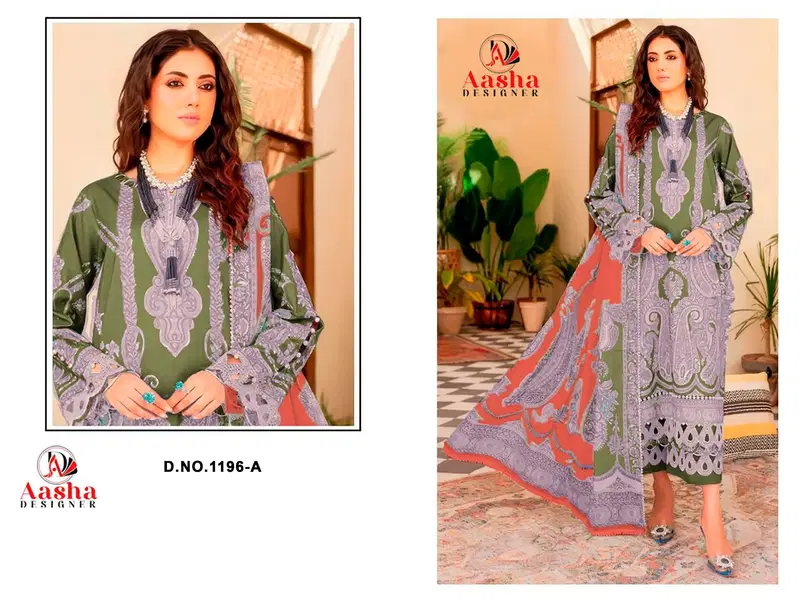 Aasha 1196 Cotton Lawn Dupatta Cotton Print With Patch Embroidered Salwar Kameez