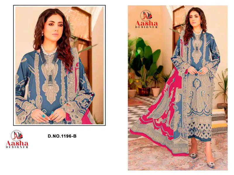 Aasha 1196 Cotton Lawn Dupatta Cotton Print With Patch Embroidered Salwar Kameez