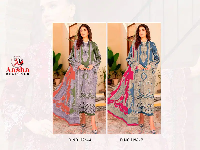 Aasha 1196 Cotton Lawn Dupatta Cotton Print With Patch Embroidered Salwar Kameez