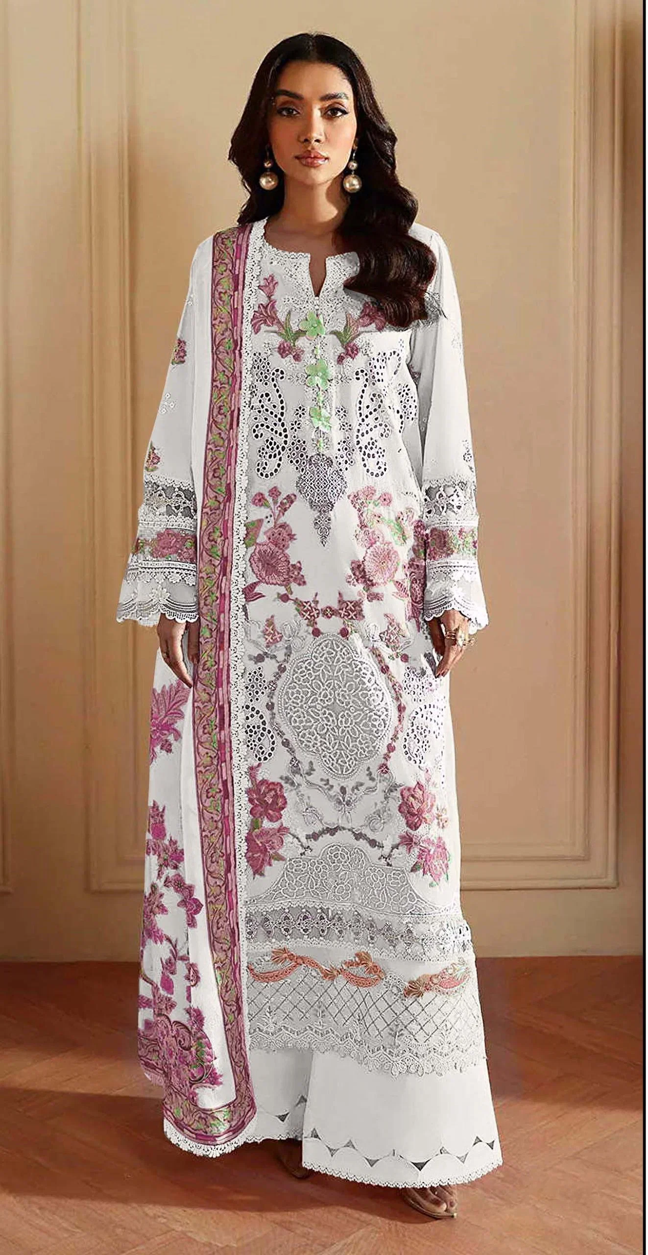 Elan E 22 A To D Cambric Cotton Embroidered Salwar Kameez