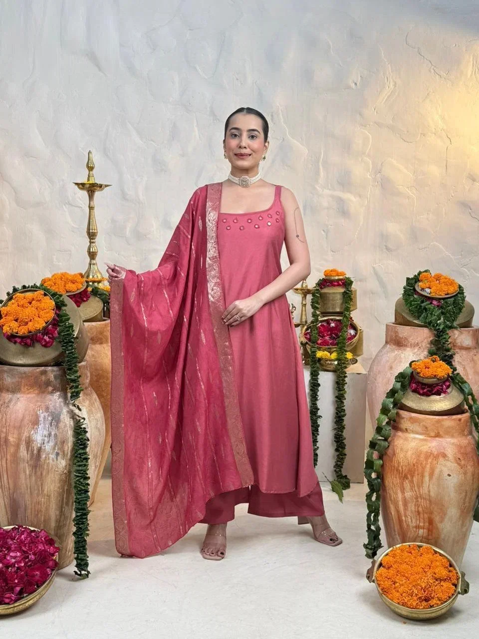 Naisha K 908 Gadwal Silk Mirror Worked Kurti With Bottom Dupatta