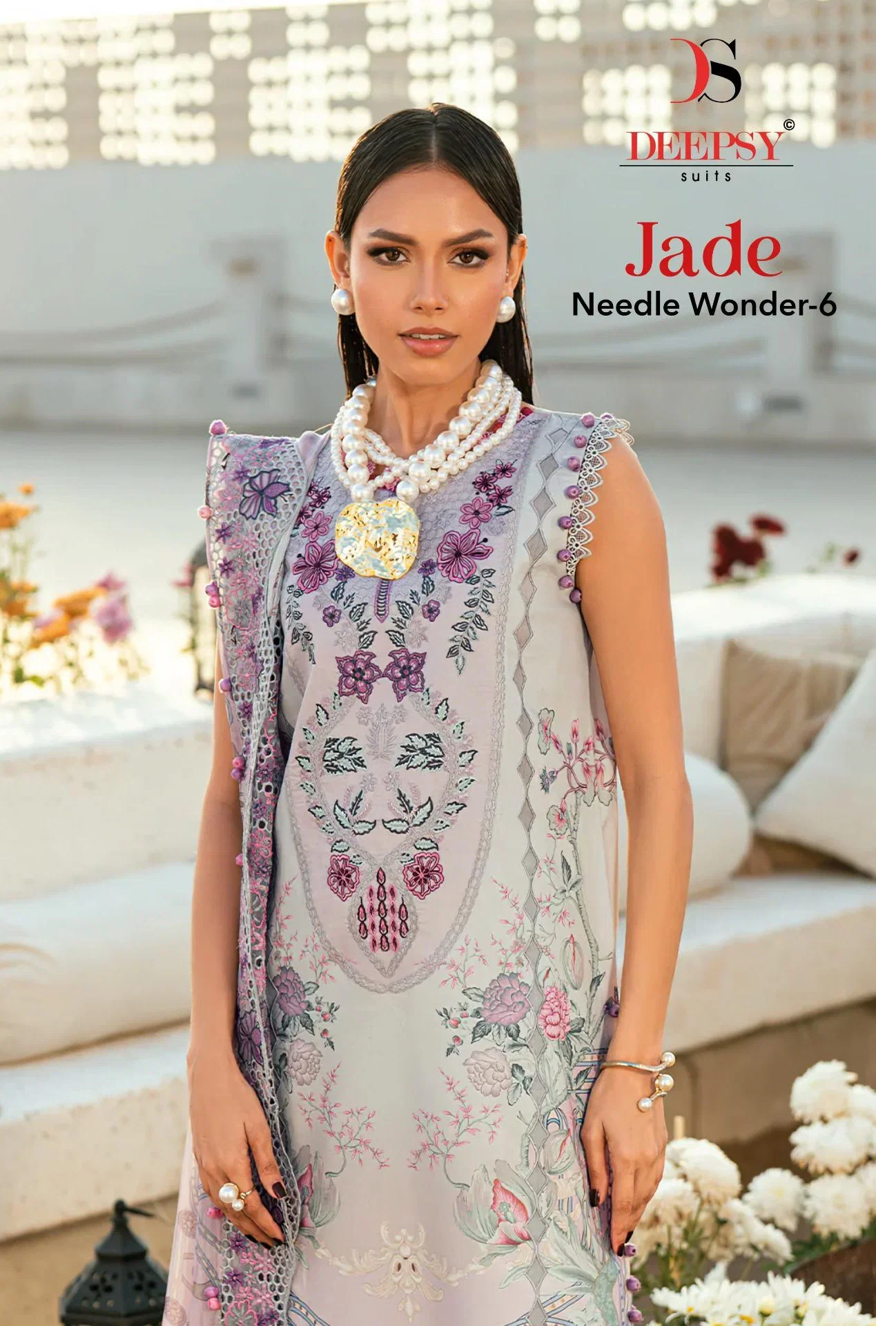 Deepsy Jade Needle Wonder Vol 6 Chiffon Dupatta Cotton Embroidered Salwar Kameez