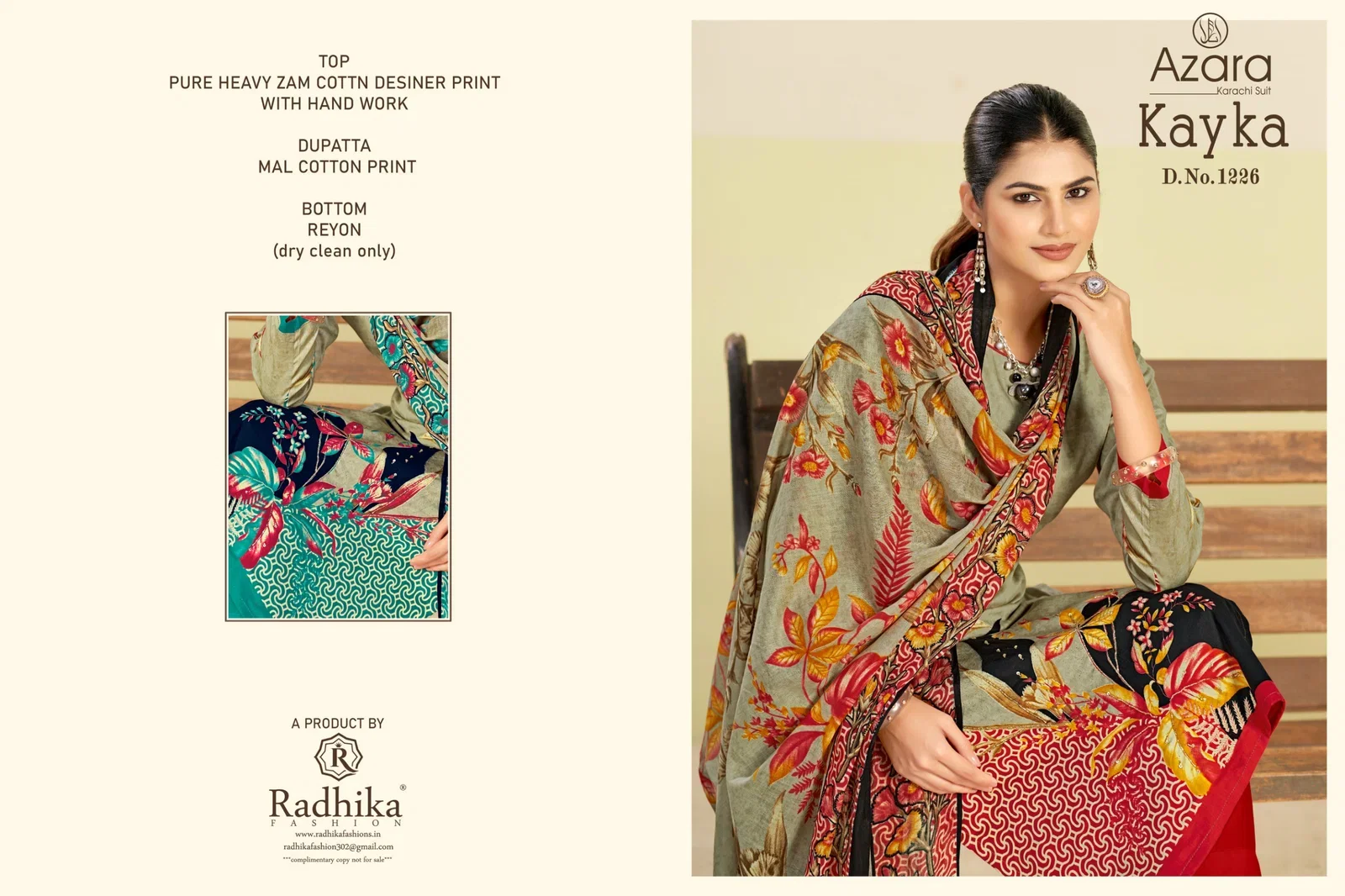 Radhika Azara Kayka 1226 A To D Zam Cottom Designer Printed Dress Materials