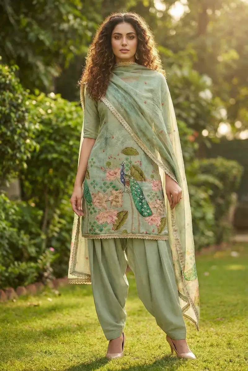 Rimzim Vol 6 Cotton Silk Simar With Handworked Kurti With Bottom Dupatta