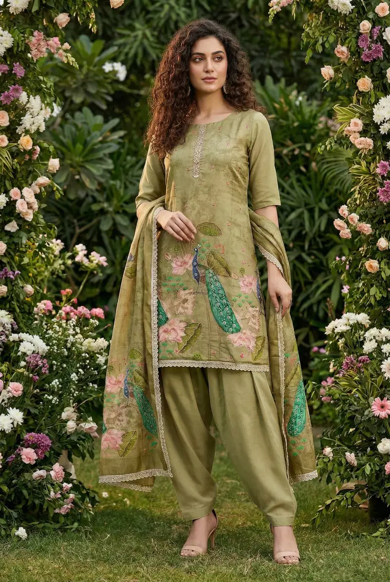 Rimzim Vol 6 Cotton Silk Simar With Handworked Kurti With Bottom Dupatta