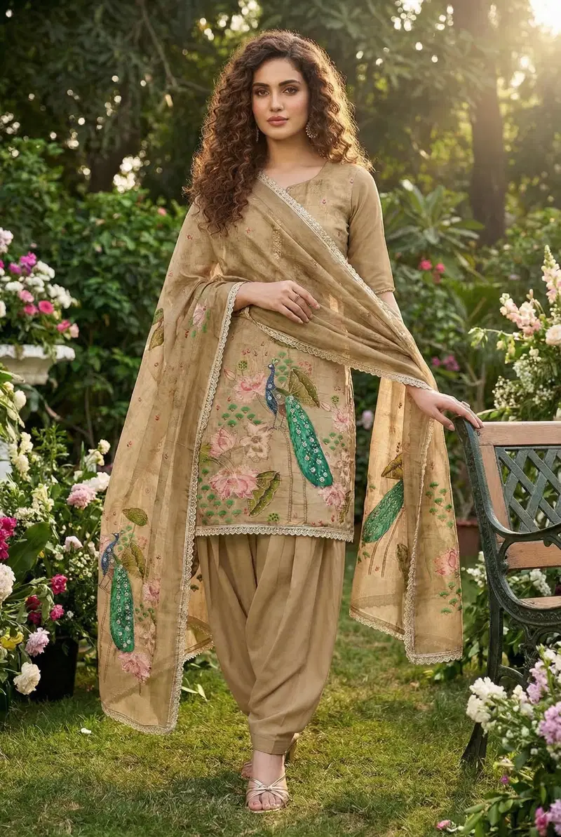 Rimzim Vol 6 Cotton Silk Simar With Handworked Kurti With Bottom Dupatta