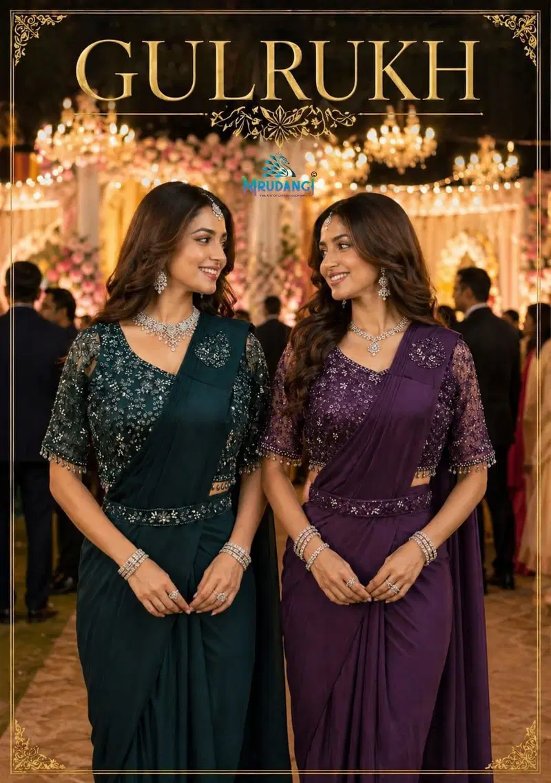 Mrudangi Gulrukh Lycra Embroidered Ready To Wear Saree Collection