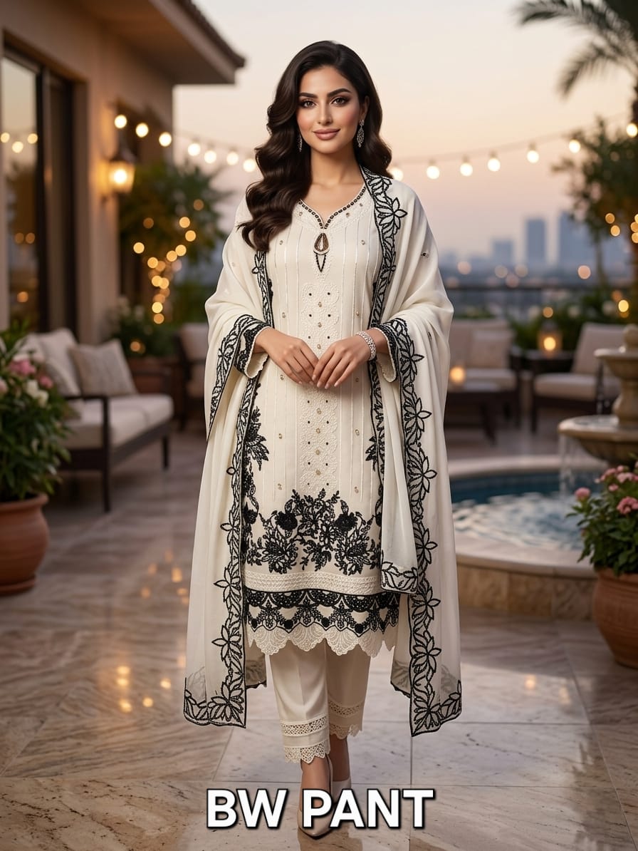 FM Bw Pant Georgette Readymade Top Pant With Dupatta