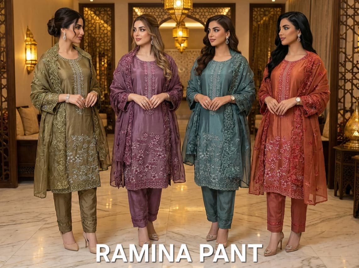 FM Ramina Pant Glass Organza Readymade Top PLazzo And Dupatta