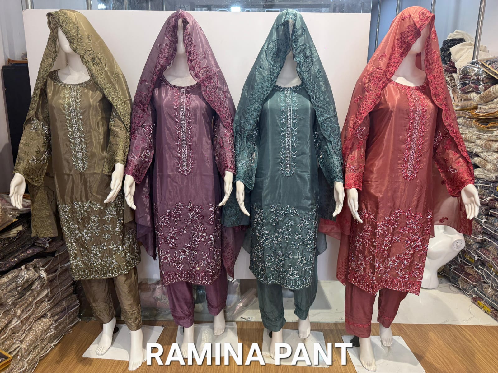 FM Ramina Pant Glass Organza Readymade Top PLazzo And Dupatta