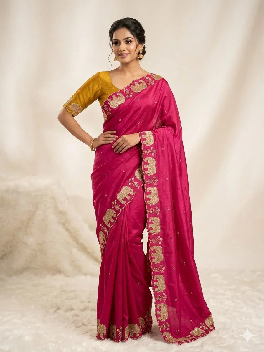 Hansraj Saree Ah Chinon Silk Embroidered Saree Collection