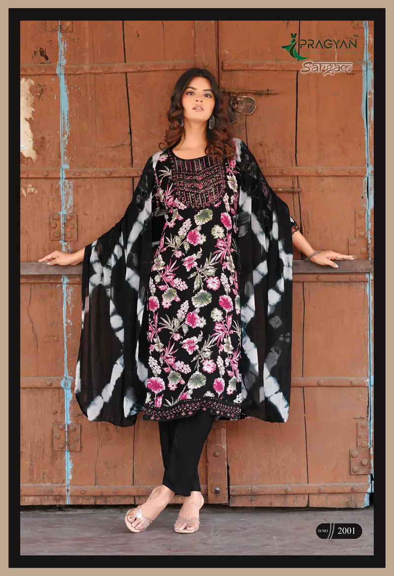 Pragyan Sargam Vol 2 Rayon Printed Embroidered Kurti Set Collection