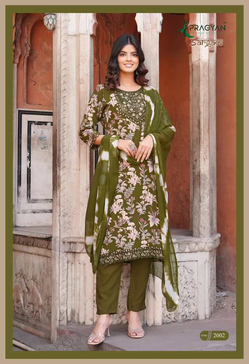Pragyan Sargam Vol 2 Rayon Printed Embroidered Kurti Set Collection