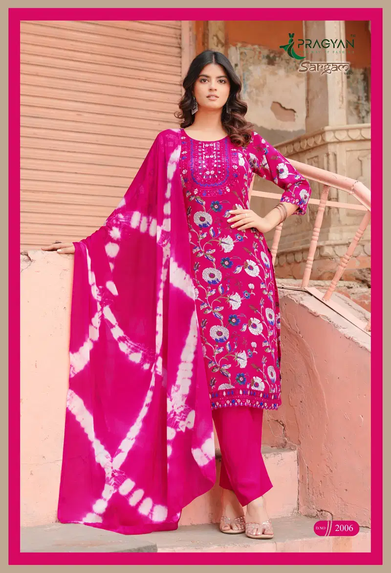 Pragyan Sargam Vol 2 Rayon Printed Embroidered Kurti Set Collection