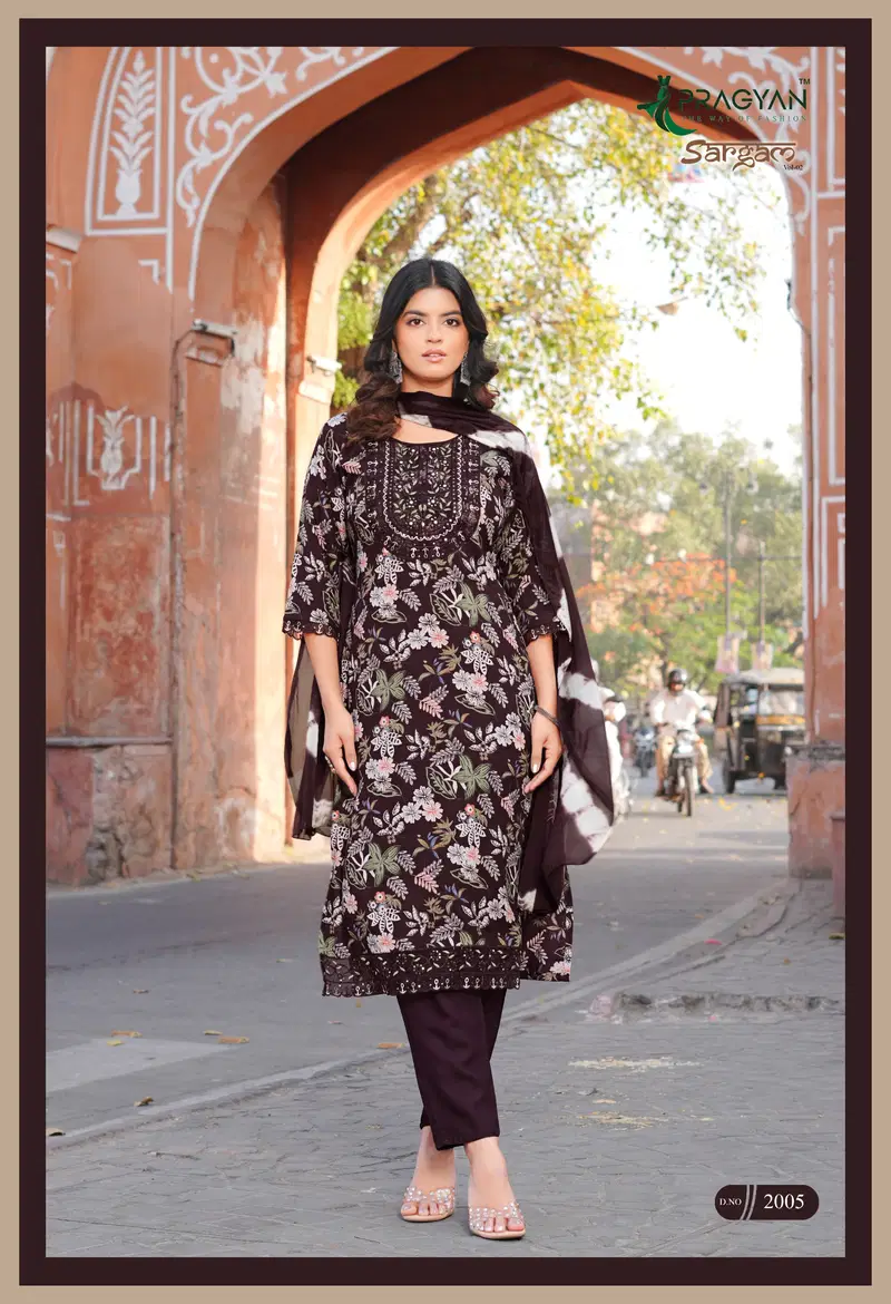 Pragyan Sargam Vol 2 Rayon Printed Embroidered Kurti Set Collection