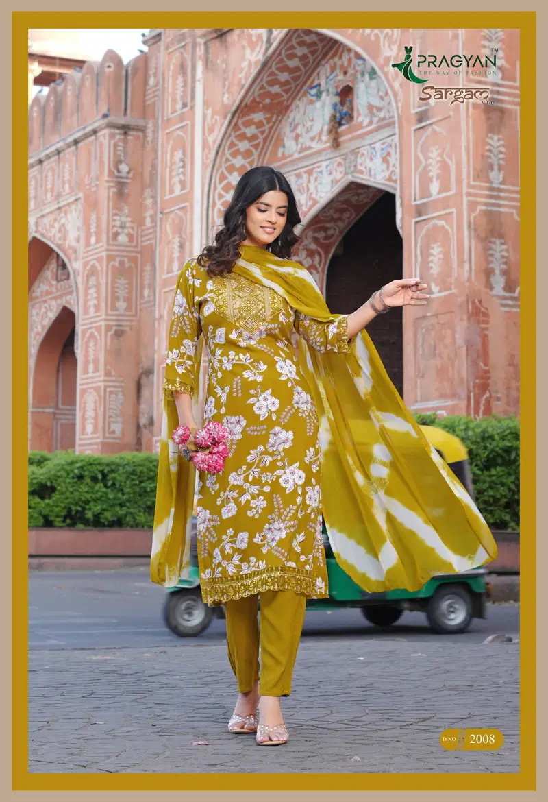 Pragyan Sargam Vol 2 Rayon Printed Embroidered Kurti Set Collection