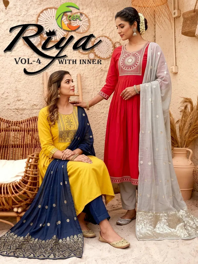 Riya Vol 4 Roman Silk Embroidered Kurti With Bottom Dupatta