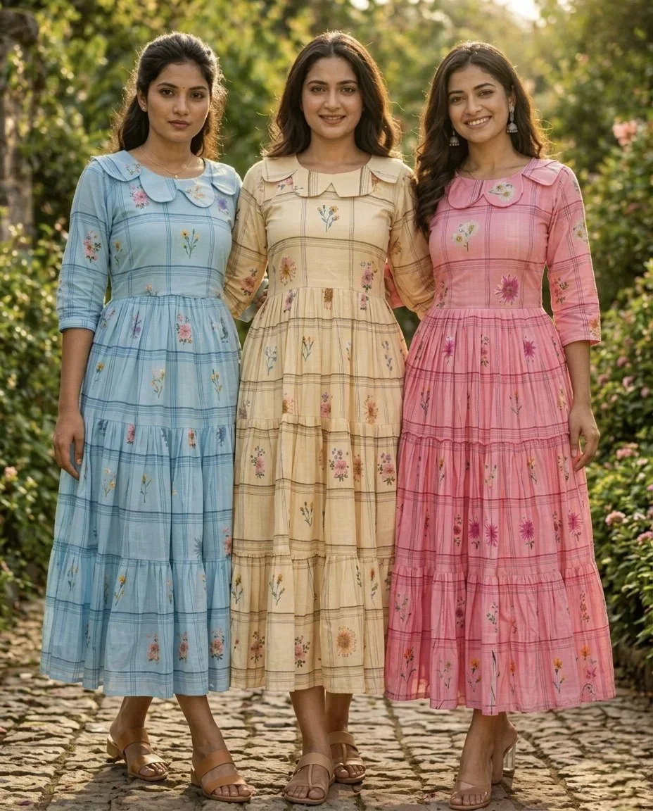 Ka 1258 Muslin Silk Gingham Printed Casual Wear Kurti Collection
