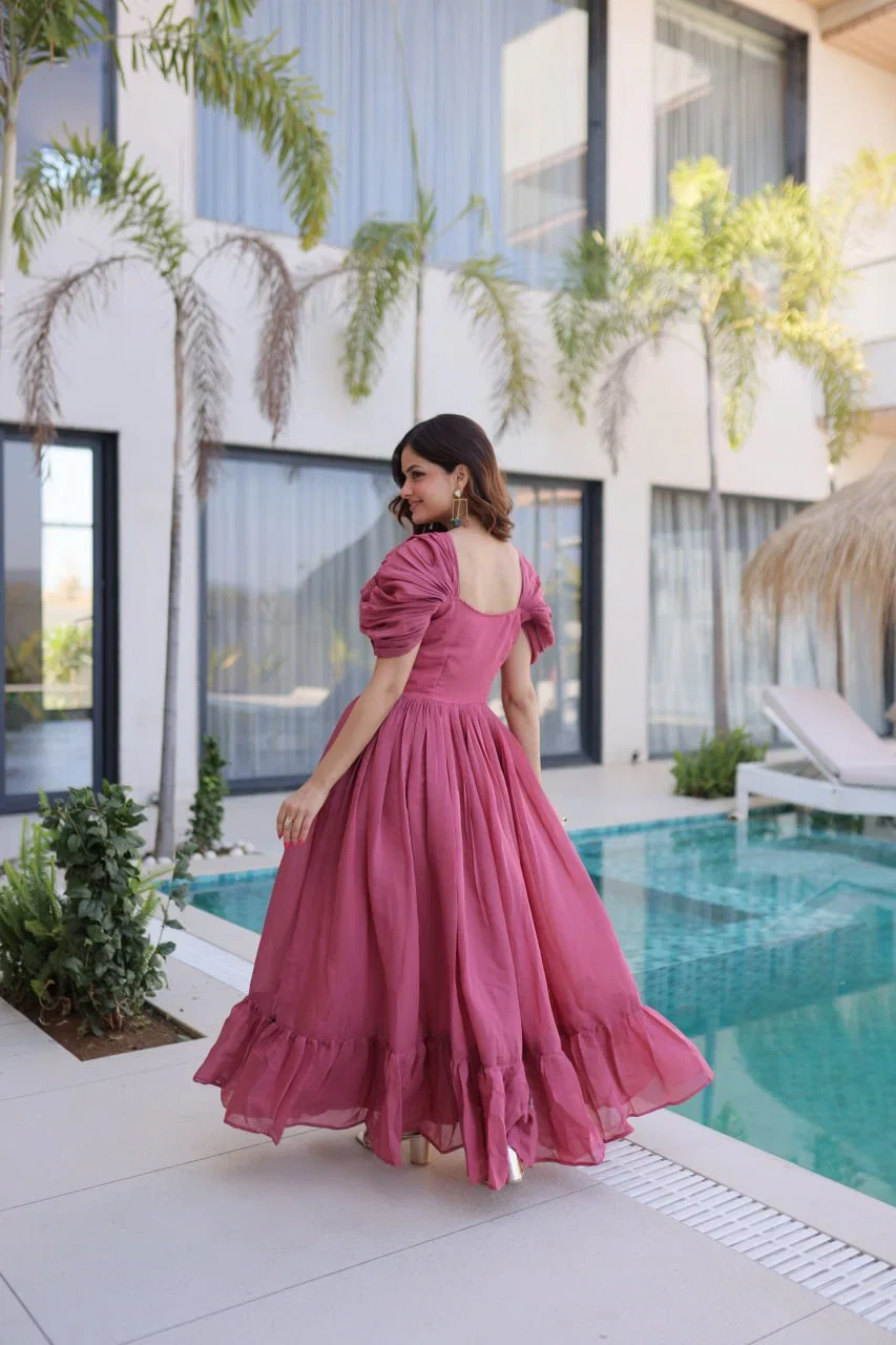 Ka 1240 Mal Chanderi Beads Embroidered Long Gown Collection