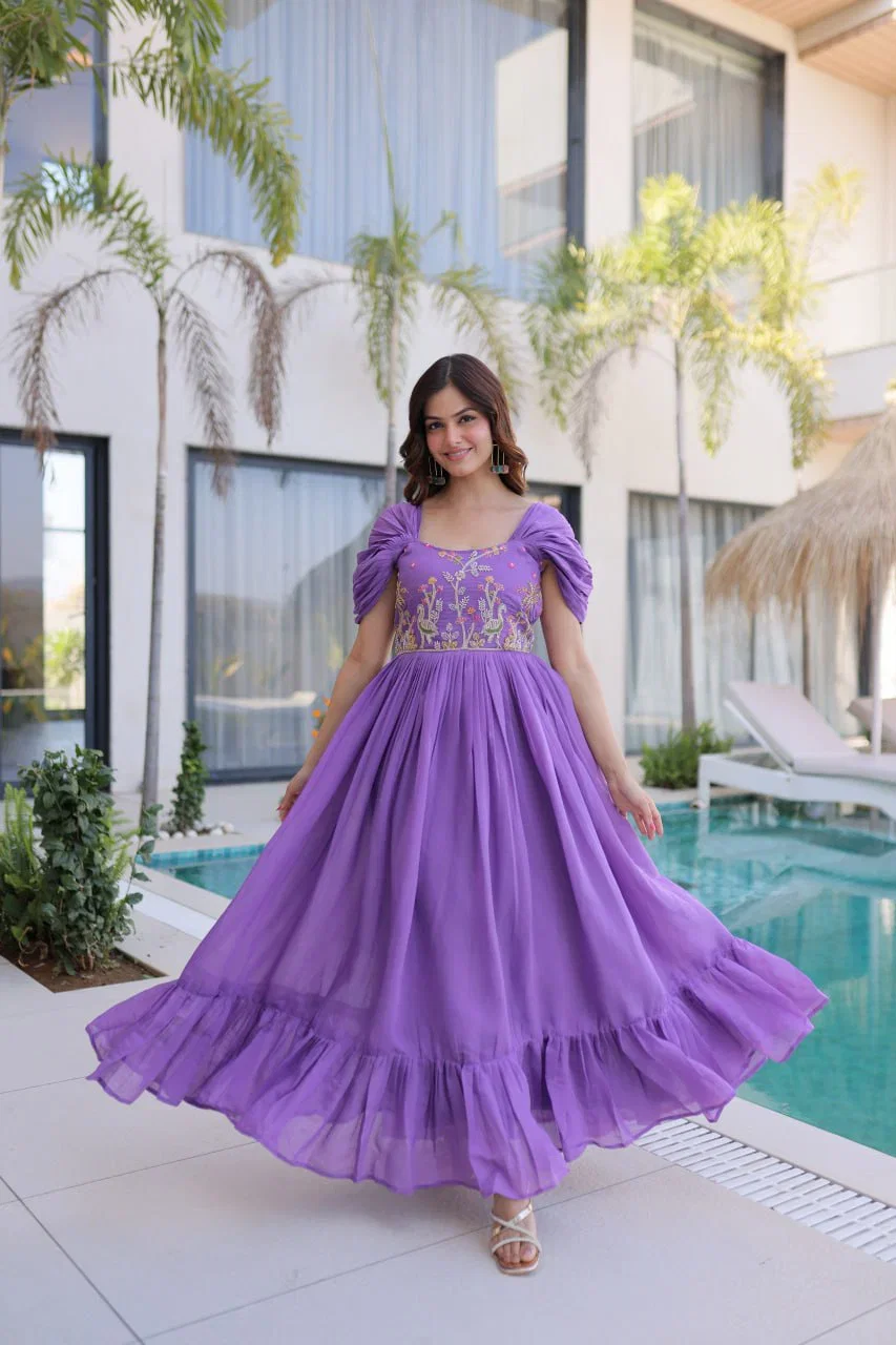 Ka 1240 Mal Chanderi Beads Embroidered Long Gown Collection