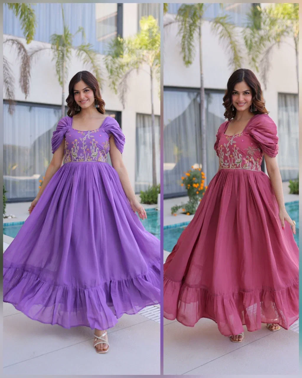 Ka 1240 Mal Chanderi Beads Embroidered Long Gown Collection
