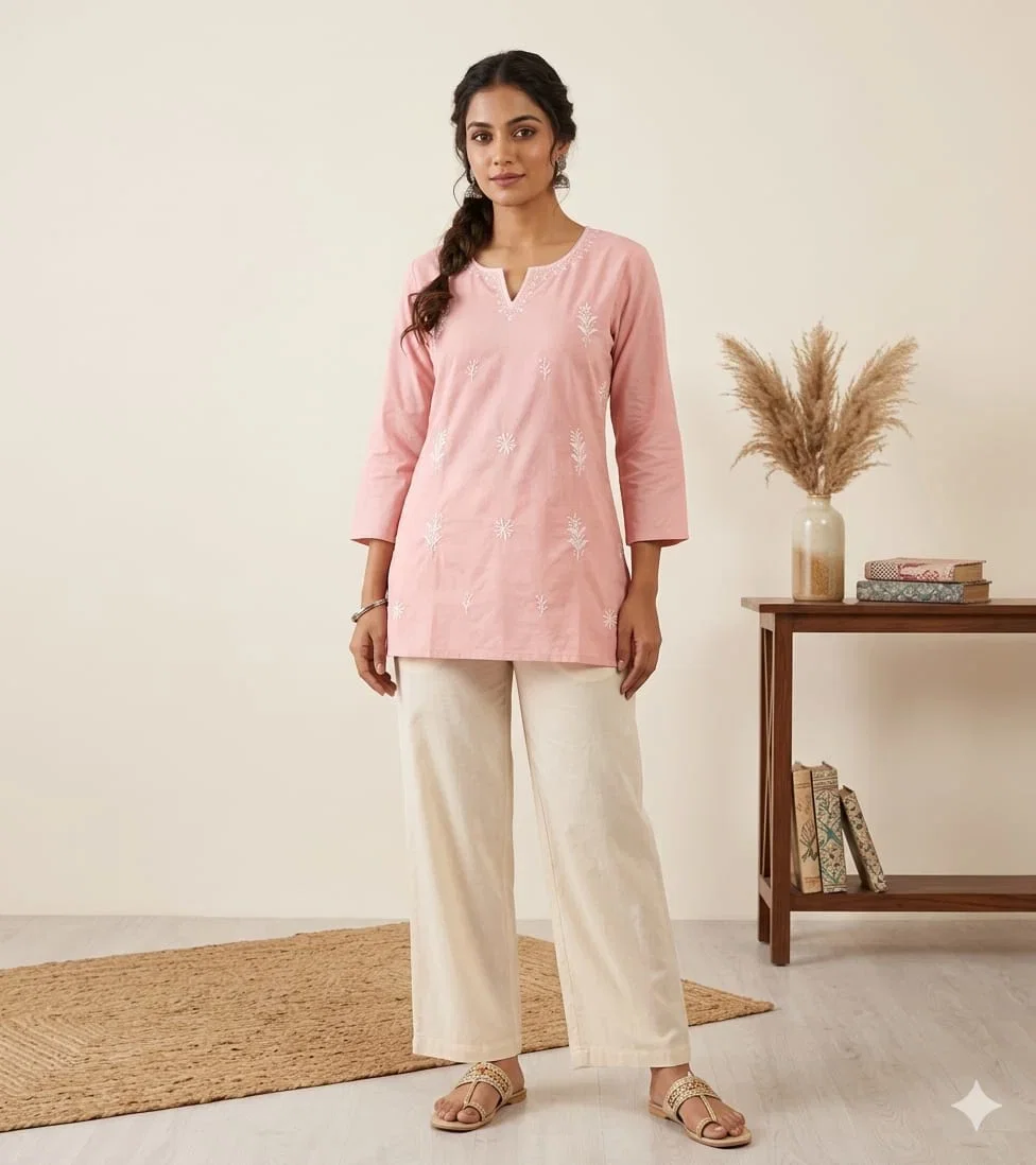Naisha K 912 Cambric Cotton Plain Embroidered Short Tops Collection