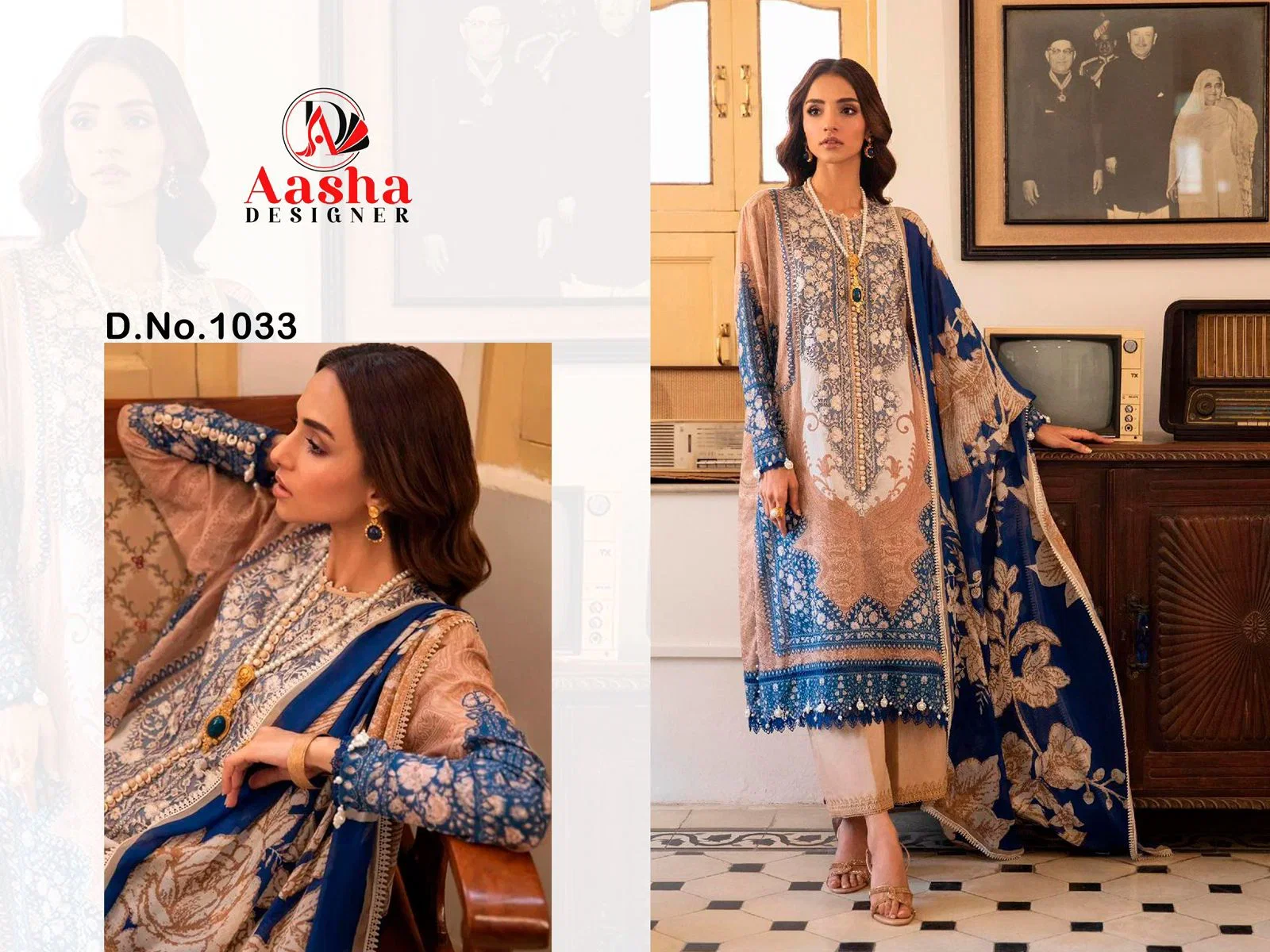 Aasha 1033 Chiffon Dupatta Cotton Printed Embroidered Salwar Kameez