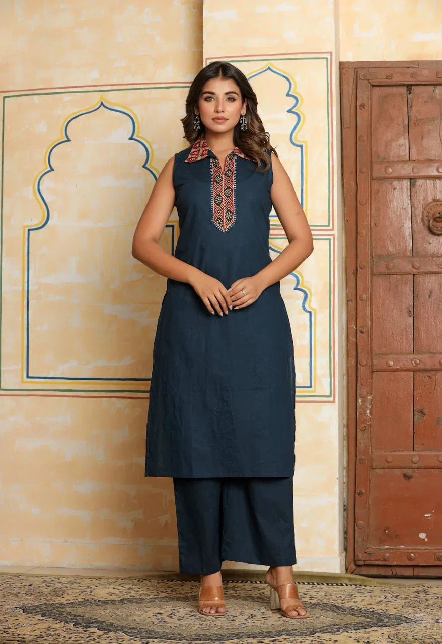 Naisha K 911 Cotton Collar Style Kurti With Bottom