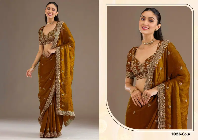Zeel Shahi Rang Tissue With Sequecne Worked Saree Collection