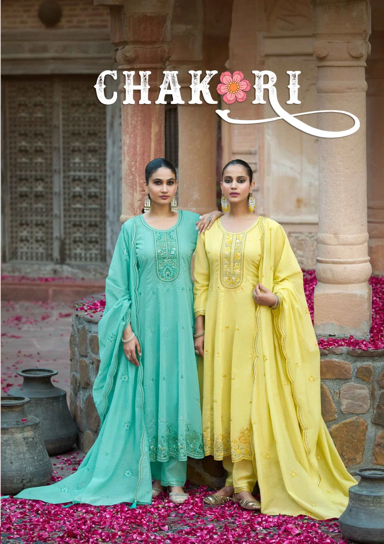 Rangoon Chakori Mal Chanderi Fancy Worked Anarkali Concept Kurti With Bottom Dupatta