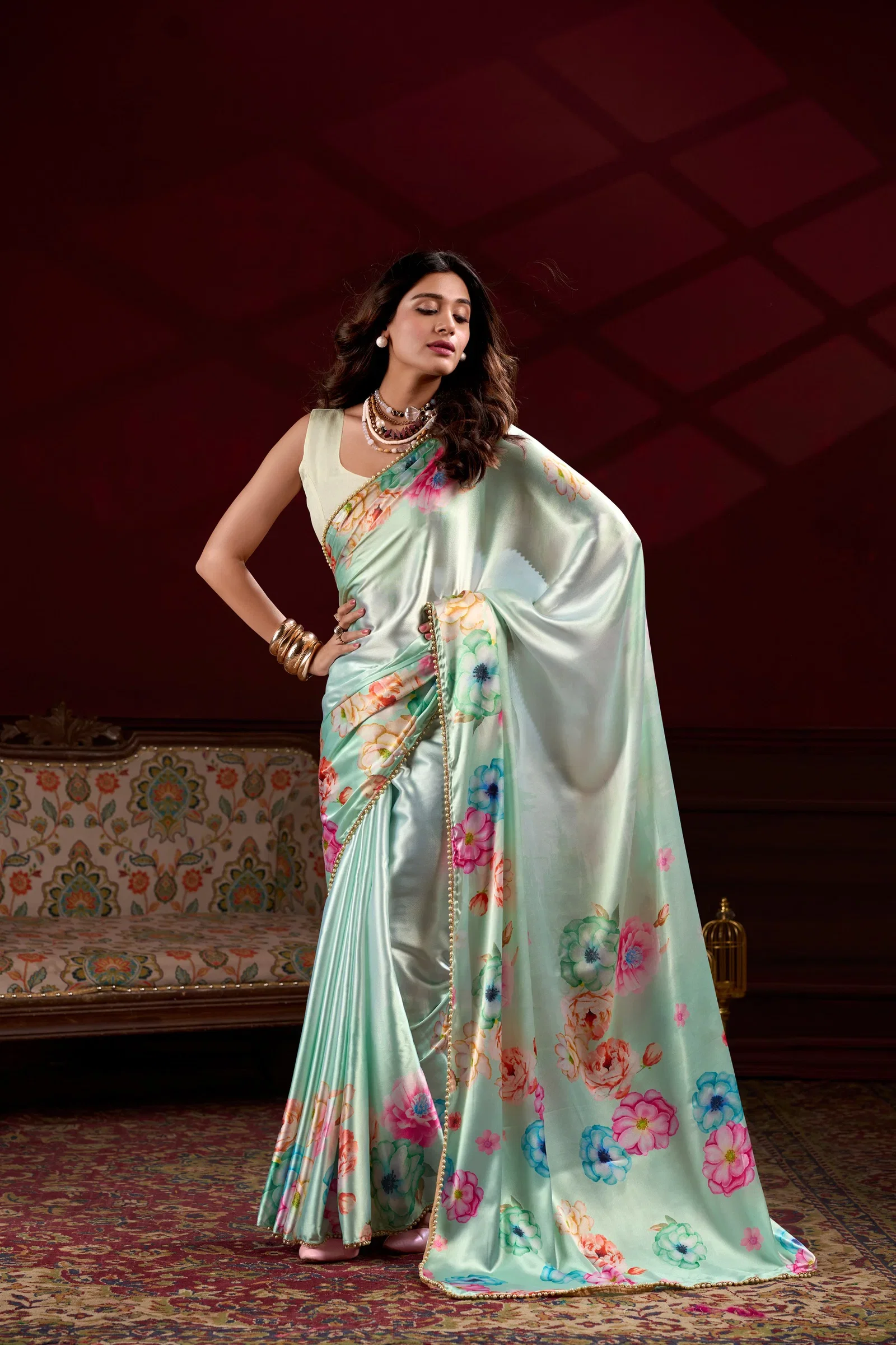 Taraa L 7028 Satin Silk Floral Printed Saree Collection