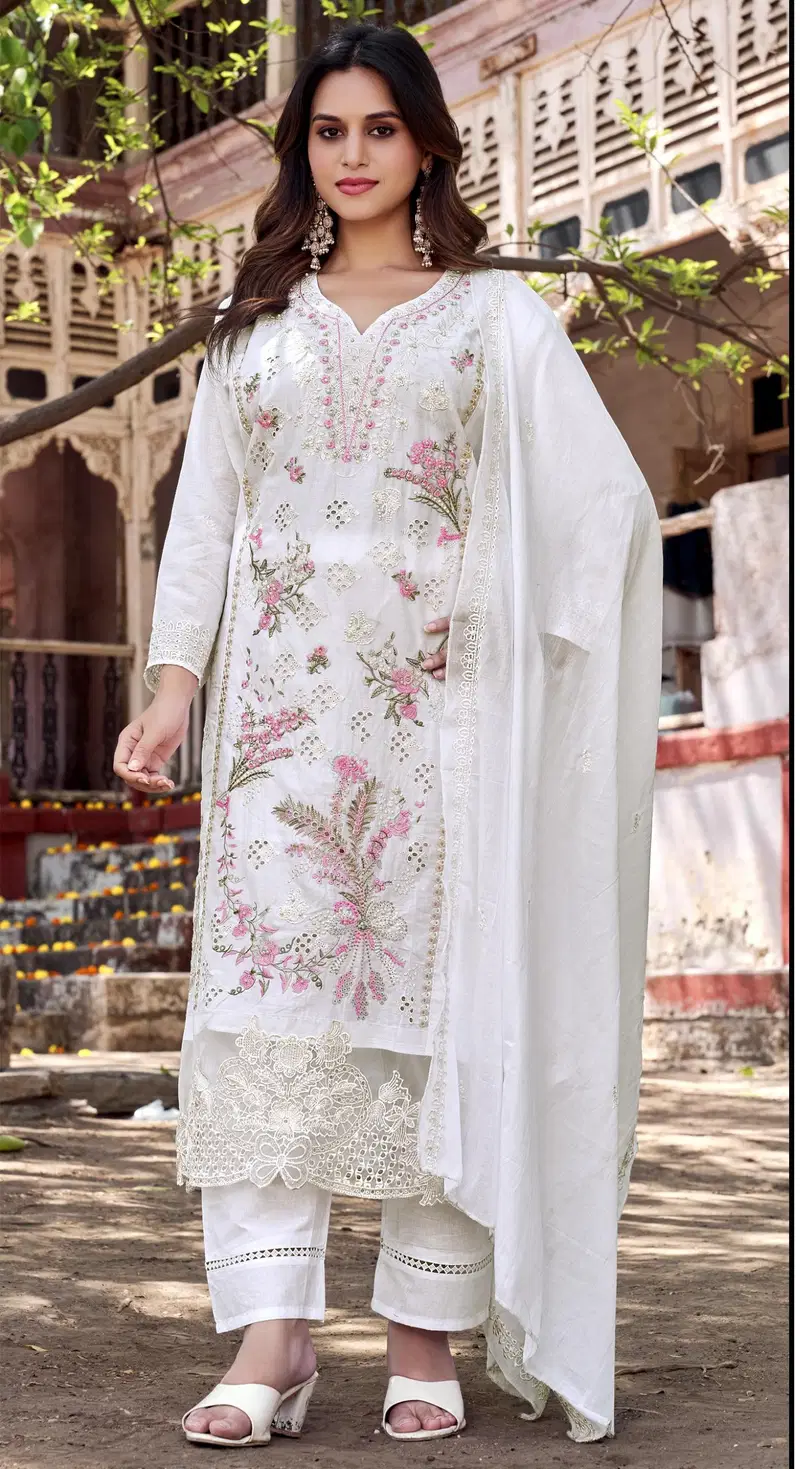 Elan E 29 Cambric Cotton Embroidered Salwar Kameez