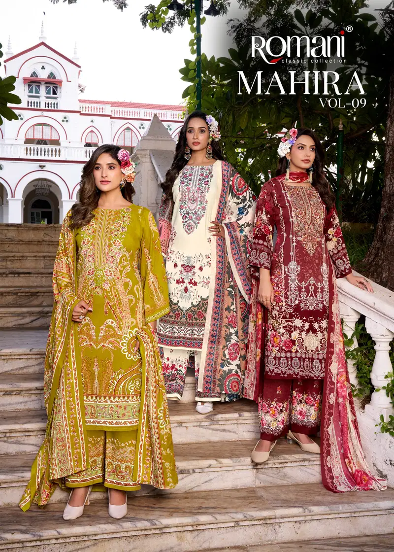 Romani Mahira Vol 9 Cotton Self Embroidered Dress Material