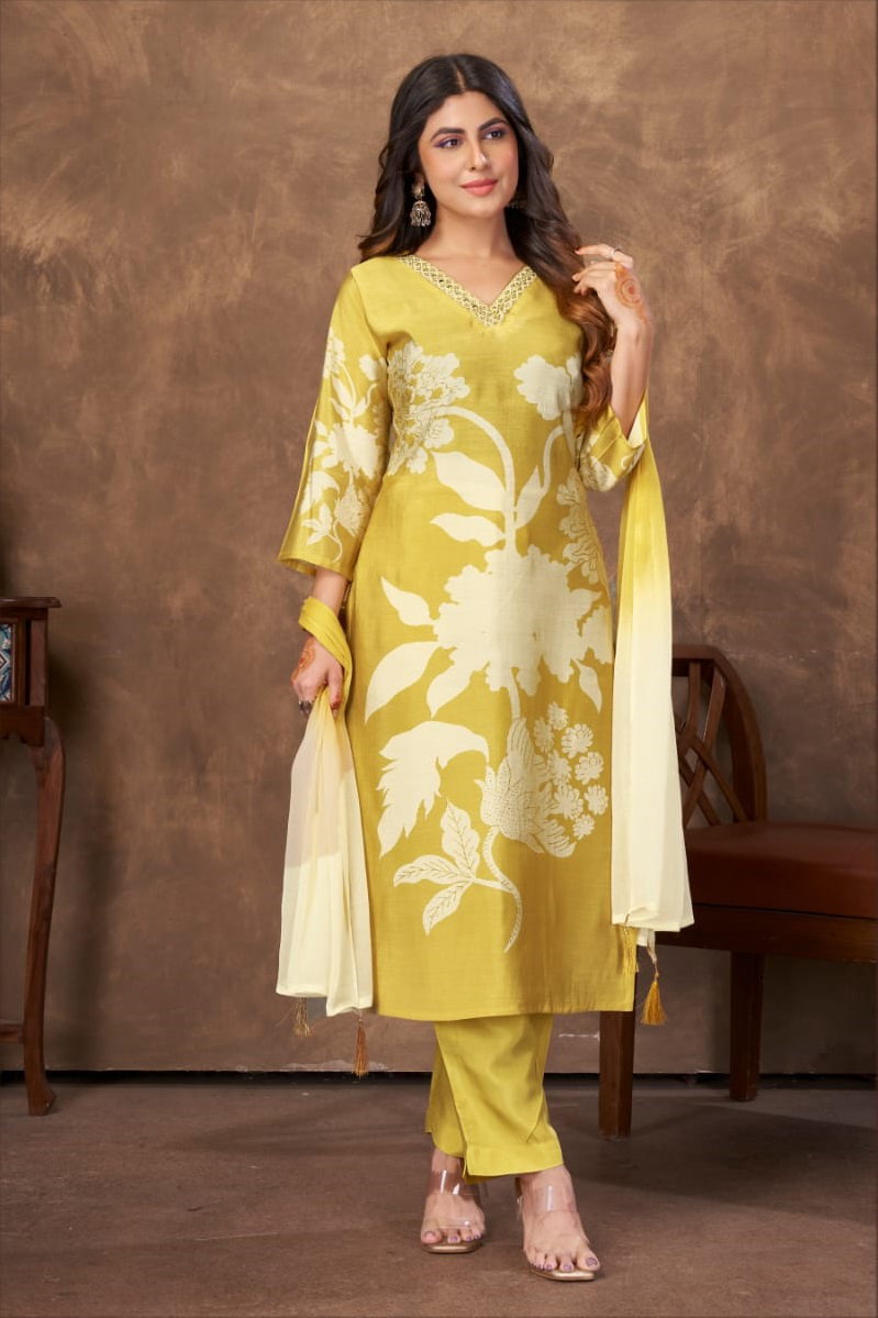 Lekha Sal 30 Chanderi Handwork Kurti Bottom With Dupatta