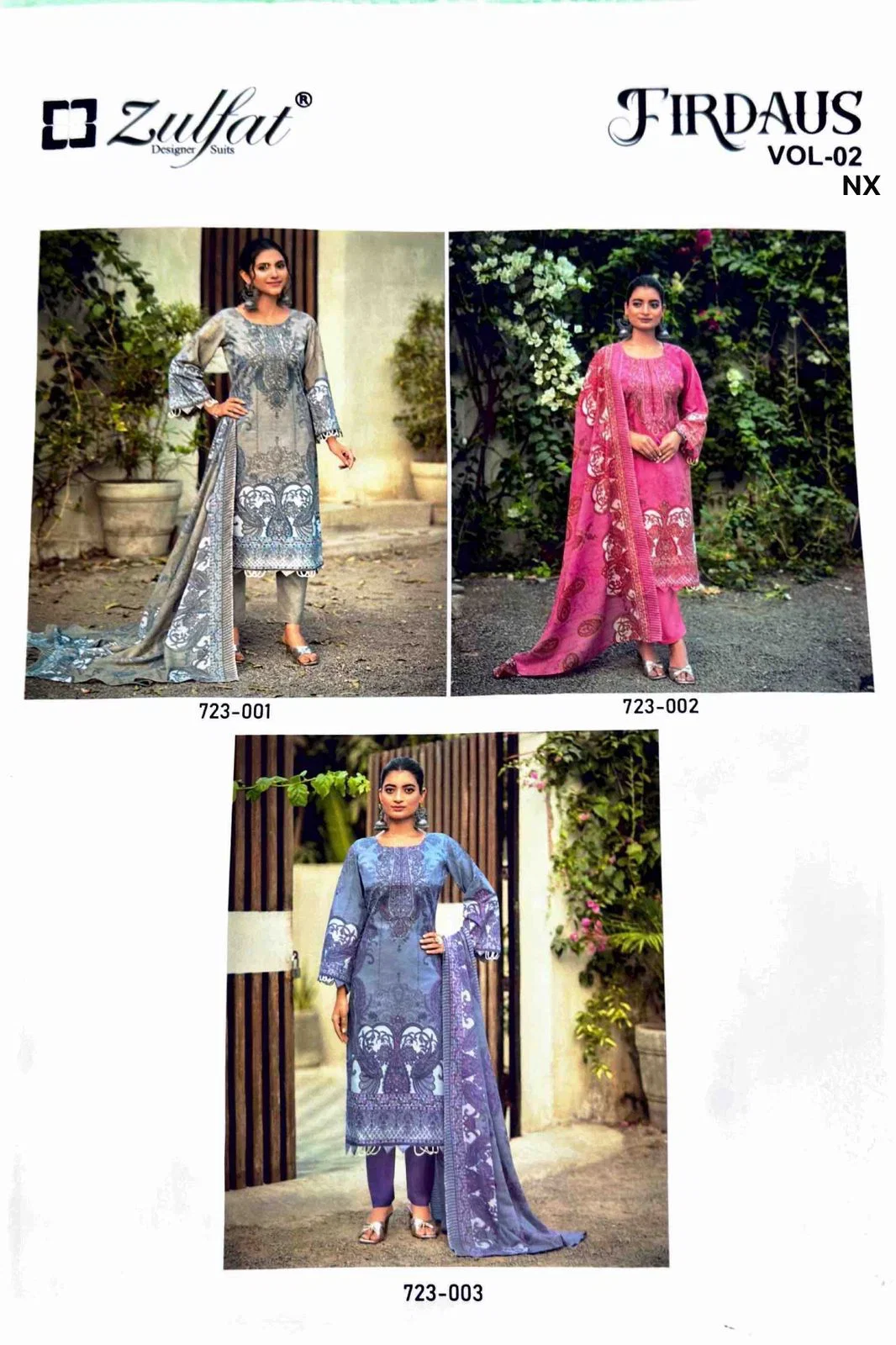 Zulfat Firdaus Vol 2 Nx Series Cotton Embroidery Worked Dress Material Collection