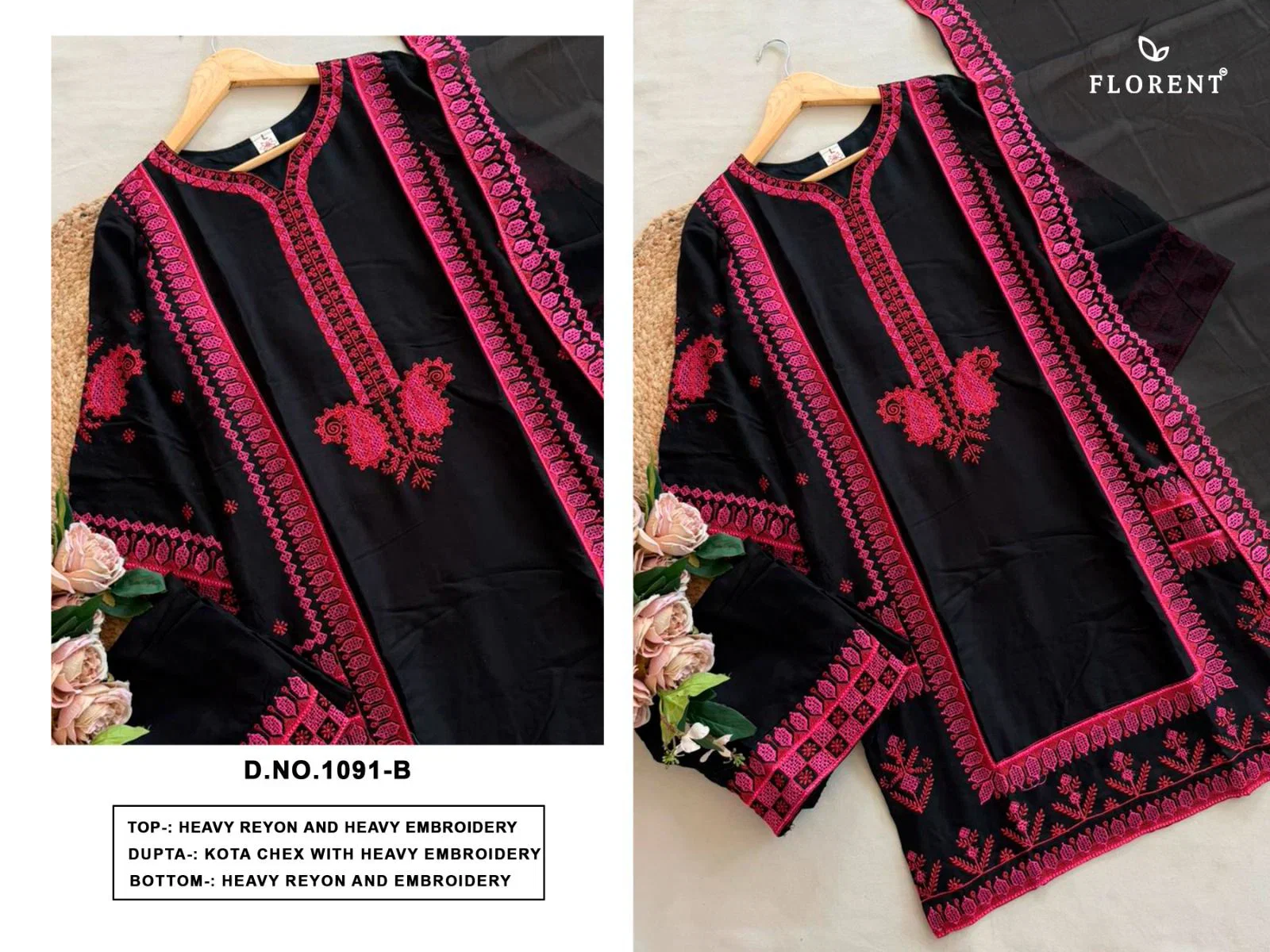 Florent 1199 A And B Readymade Rayon Embroidered Salwar Kameez