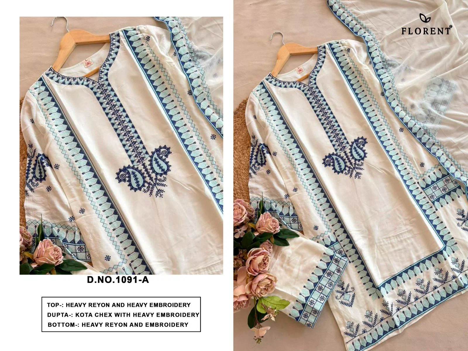Florent 1199 A And B Readymade Rayon Embroidered Salwar Kameez