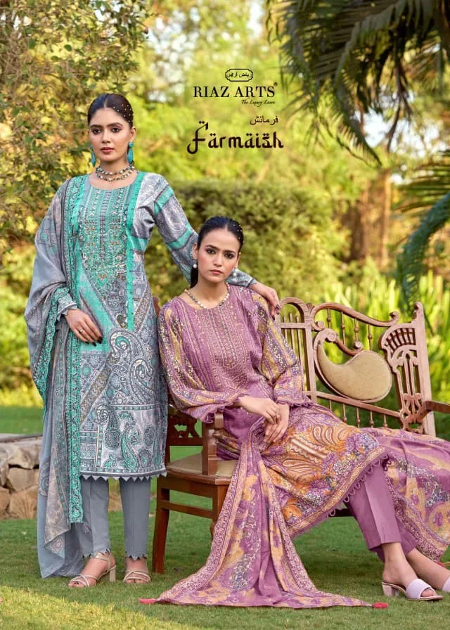 Riaz Arts Bin Saeed Farmaish Vol 2 Cambric Cotton Embroidery Dress Material