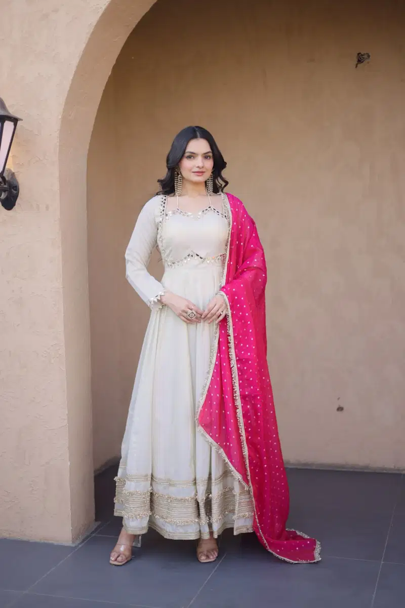Lw 9329 Cosmos Mirror Embroidered Gown With Dupatta Collection
