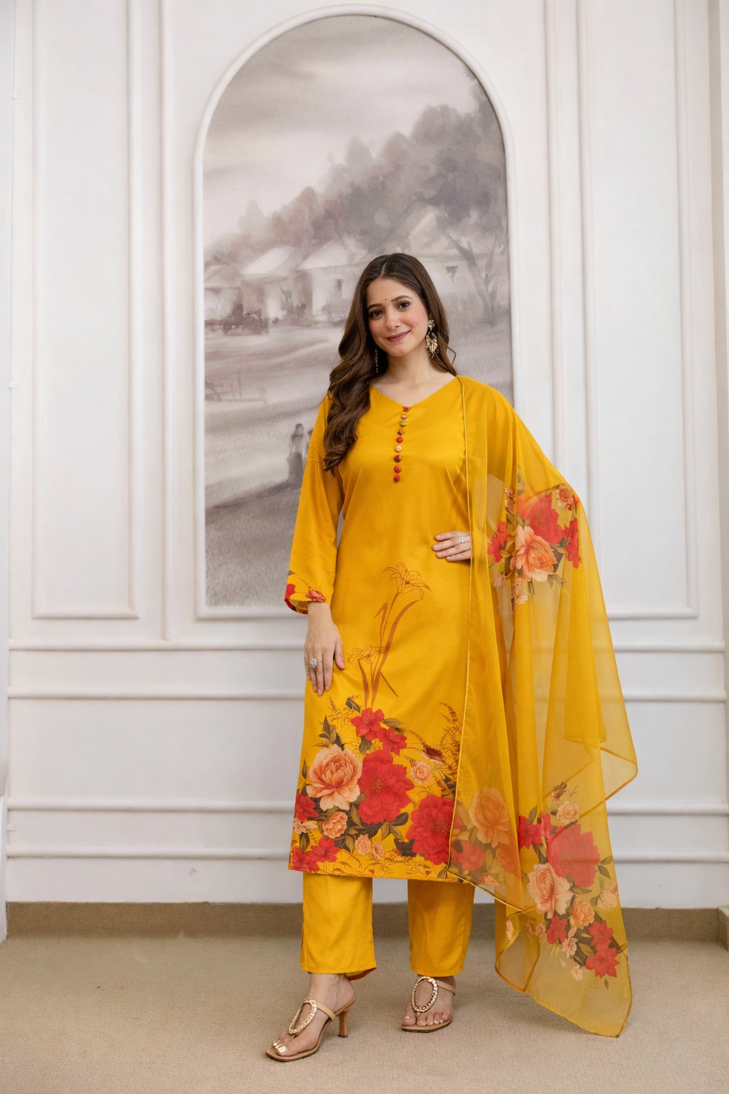 Arajuli 02 Soft Aasam Flower Printed Kurti With Bottom Dupatta