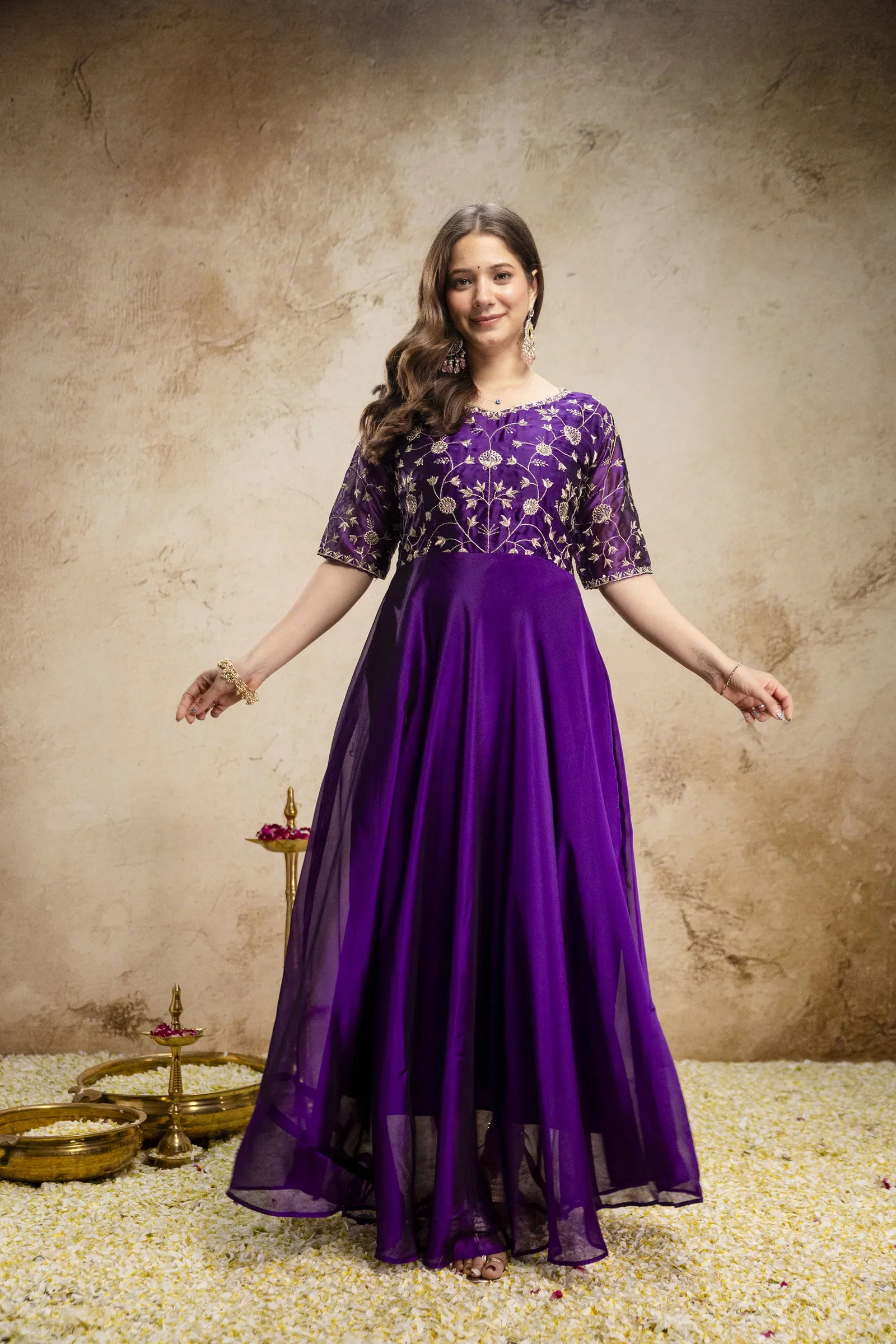 Arasuneri 01 Chinon Embroiderd Anarkali Kurta With Dupatta
