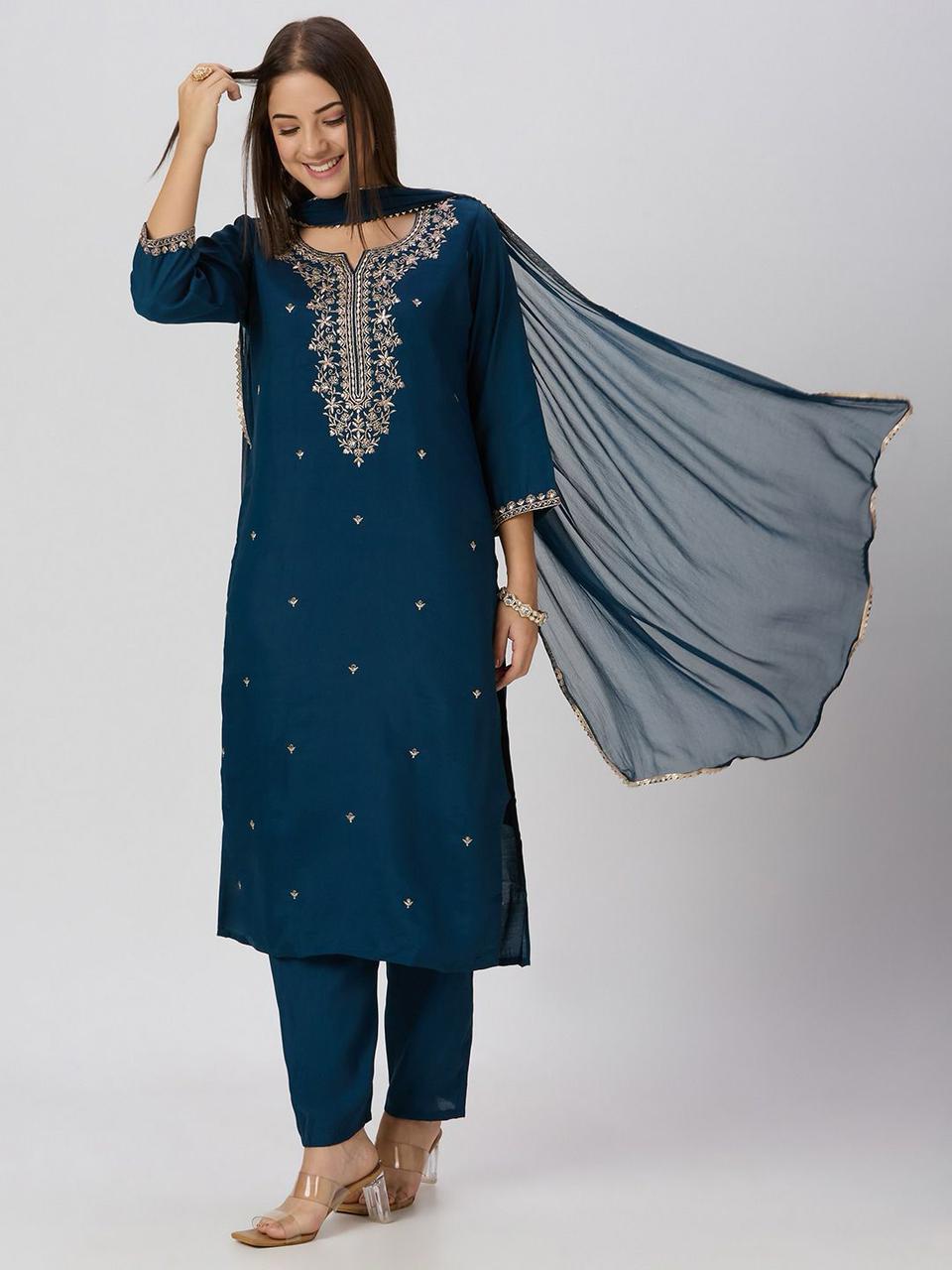NCO 177 Roman Silk Embroidery Kurti Bottom With Dupatta