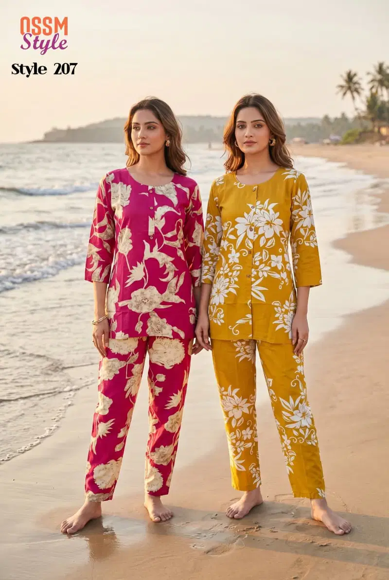 Ossm Style 207 Rayon Discharge Printed Co Ord Set Collection