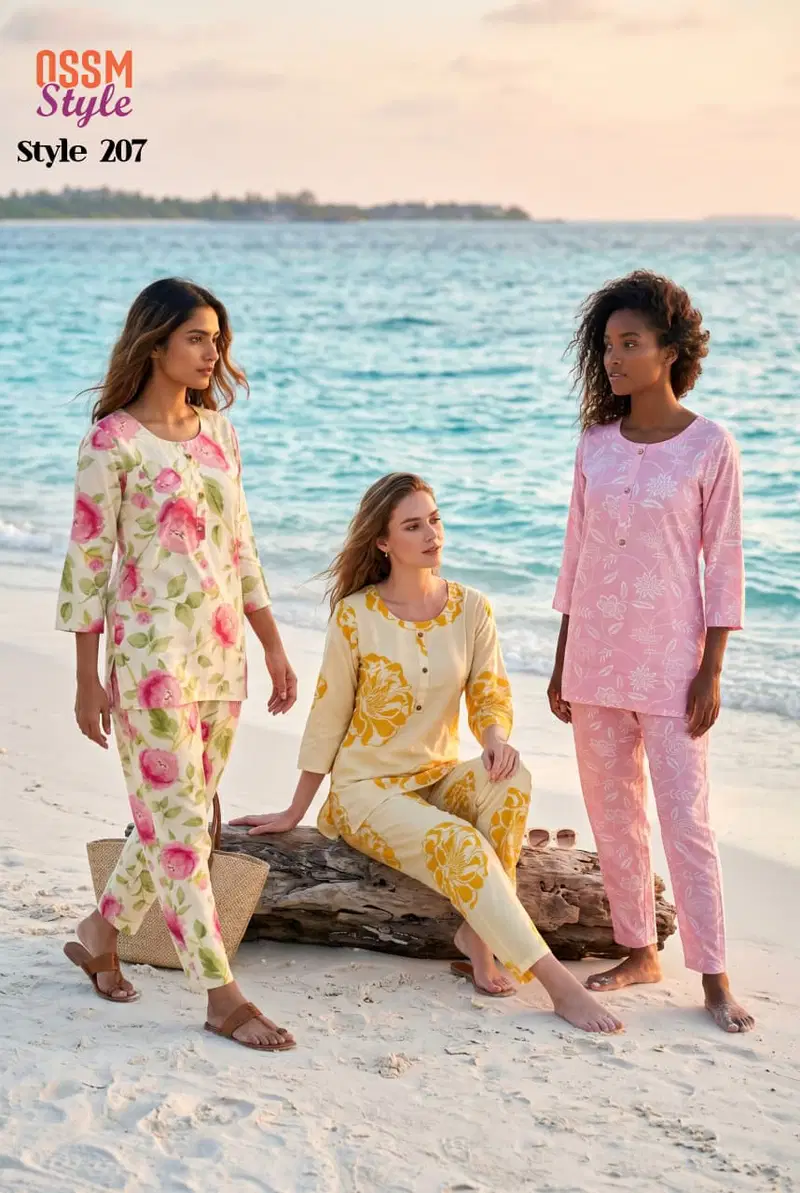 Ossm Style 207 Rayon Discharge Printed Co Ord Set Collection